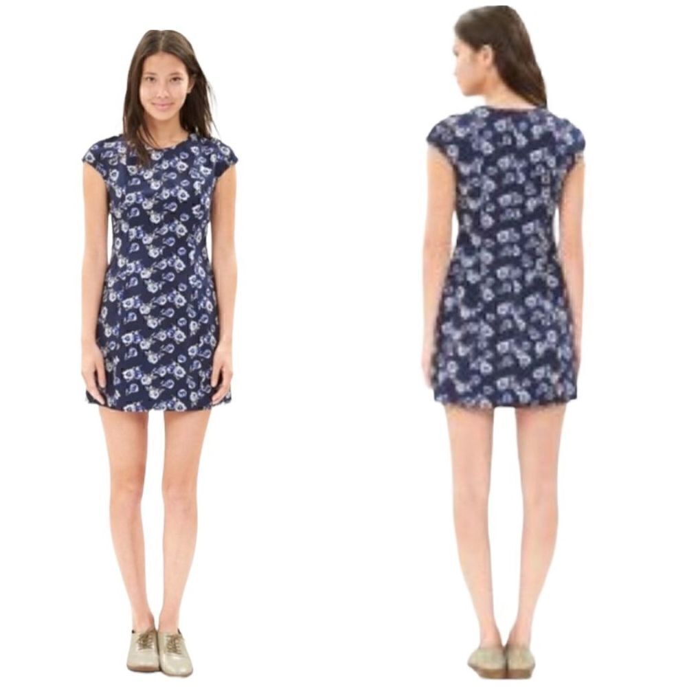 GAP Floral Navy Linen Cotton Cap Sleeve Mini Dress 2 - Picture 2 of 9